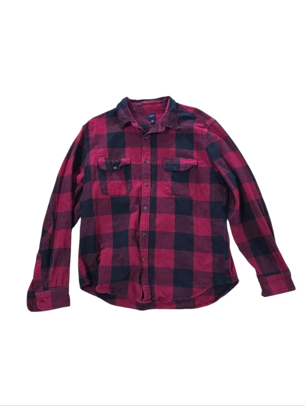 J Crew Mens XL Heavyweight Flannel Shirt Red Black Buffalo Plaid Cotton Button